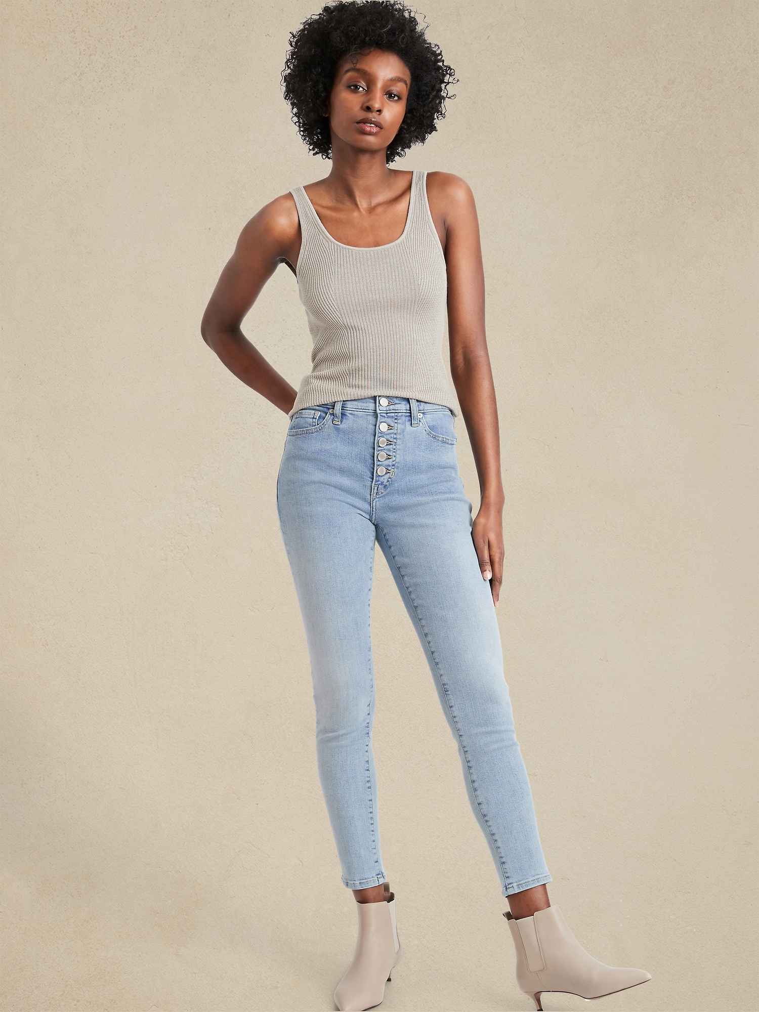 Special A High Rise Skinny Button Fly Jeans