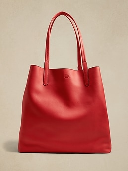 East-West Leather Tote | Banana Republic