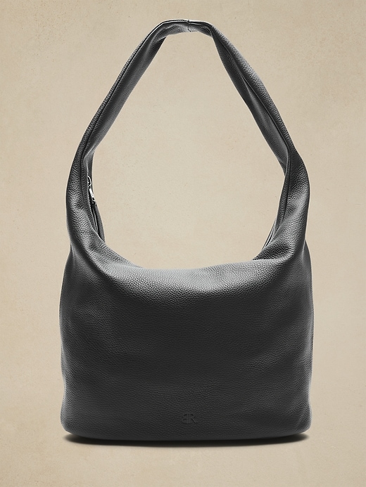 Black Leather-Look Slouch Tote Bag