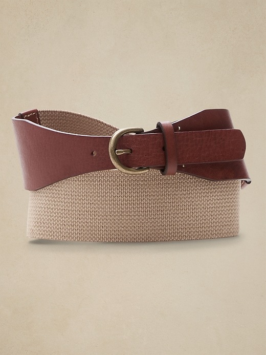 NWT Banana Republic Heritage Woven and Leather Stretch Belt in Cream S/SM Banana Republic Women main image 2