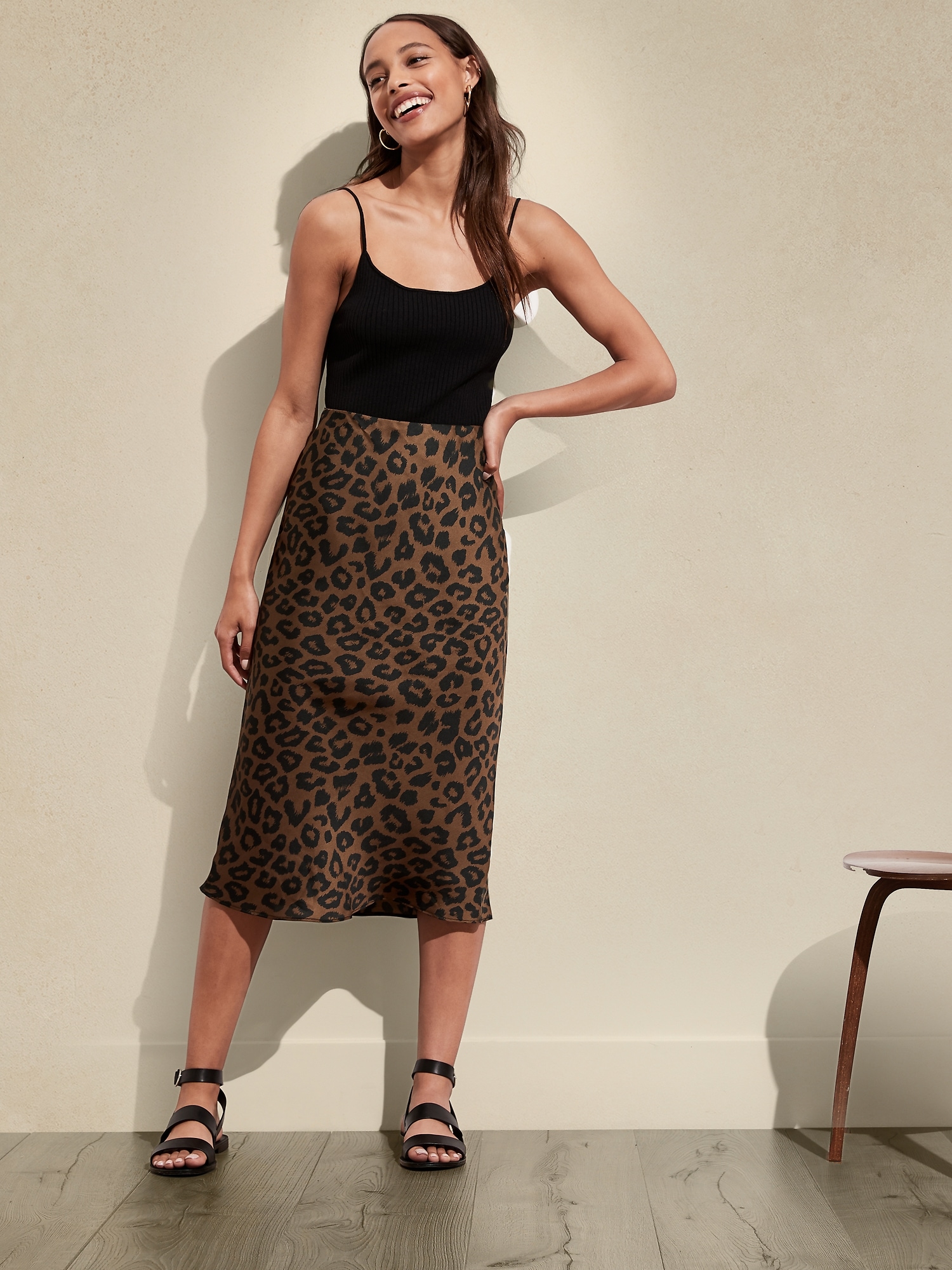 banana republic Satin Bias-Cut Midi Skirt Leopard Print XS | eBay
