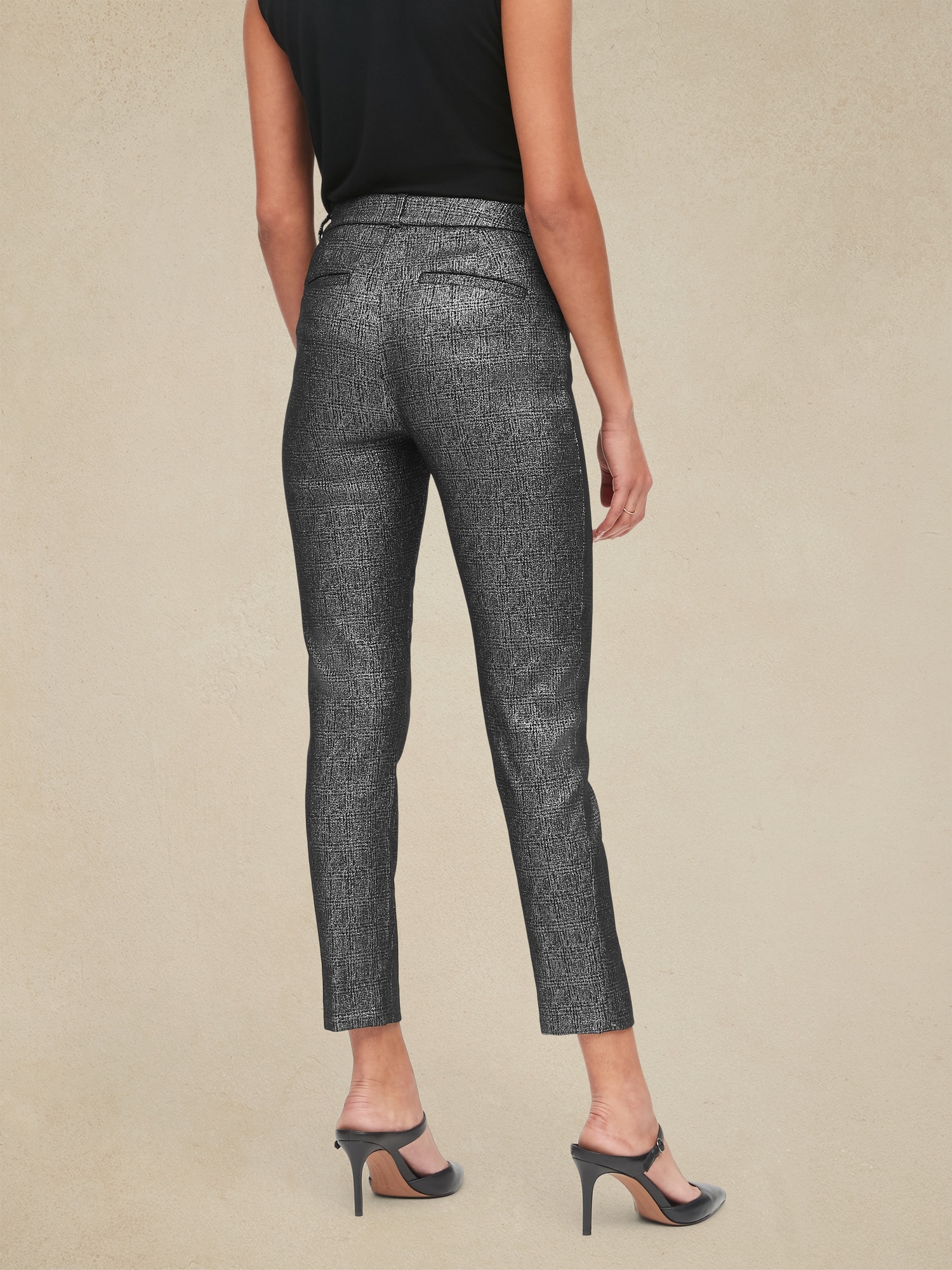 Modern Sloan Skinny-Fit Metallic Plaid Pant