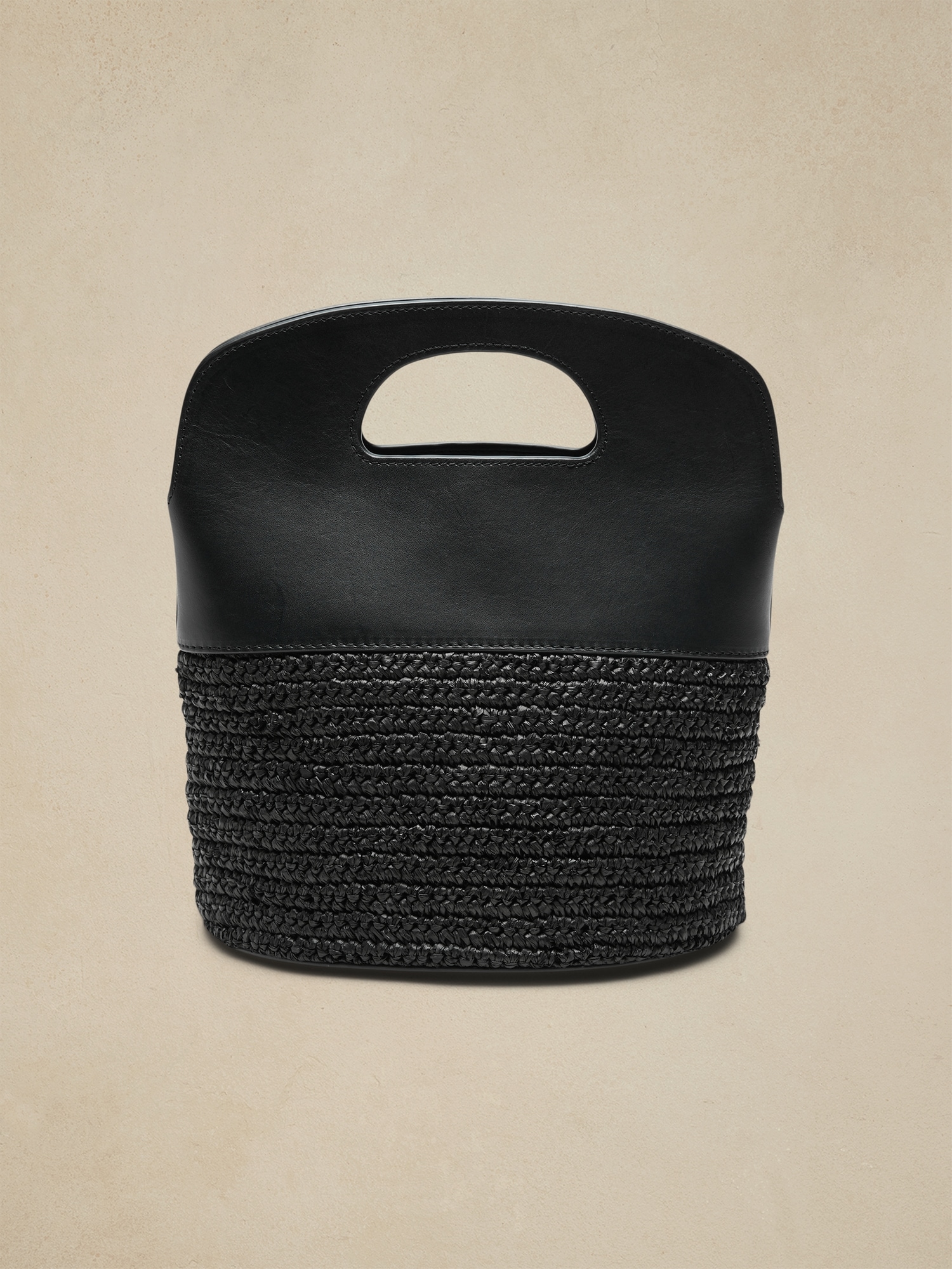 Leather & Straw Bucket Bag Banana Republic