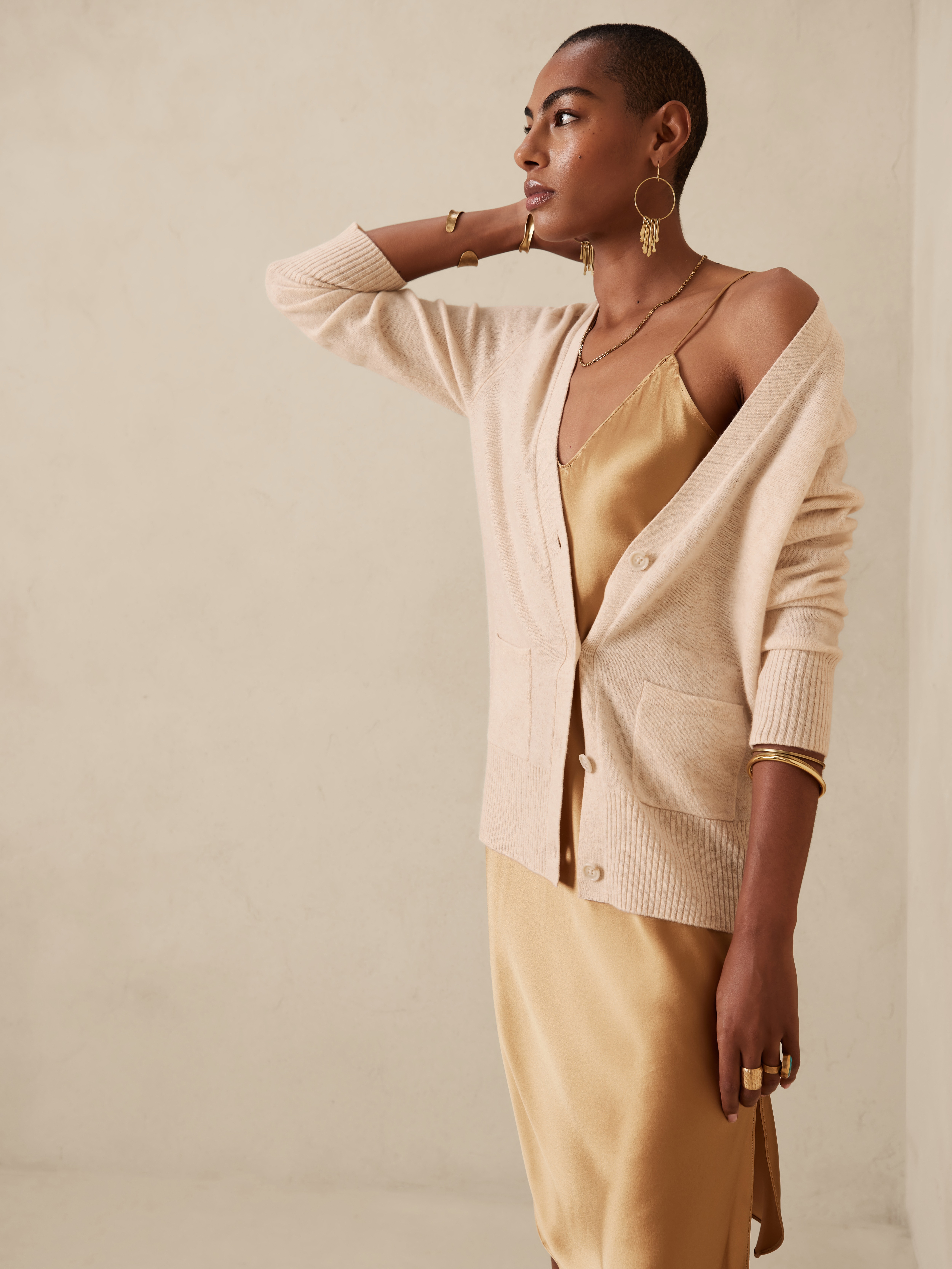 Women's Gianna Cashmere Cardigan by Banana Republic Heather Oatmeal Size L