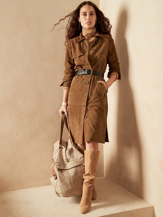 Image number 1 showing, Suede Trench Dress