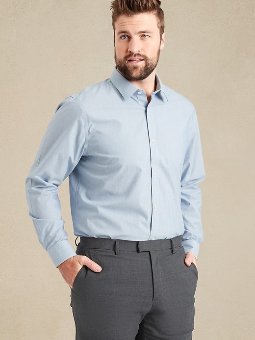 slim fit dress slacks Comfort Stretch Non-Iron Stripe Dress Shirt With Contrast Trim main image 0