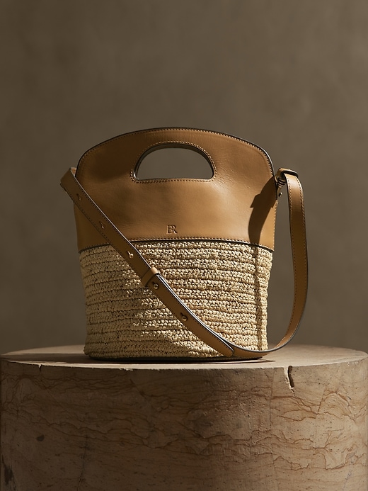 Leather & Straw Bucket Bag | Banana Republic