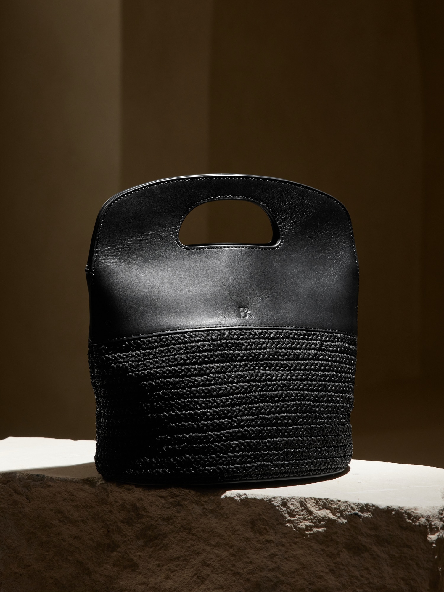 Leather & Straw Bucket Bag