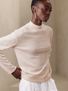 Banana Republic Women's Adoro Merino Mock-Neck Sweater Ivory Size M