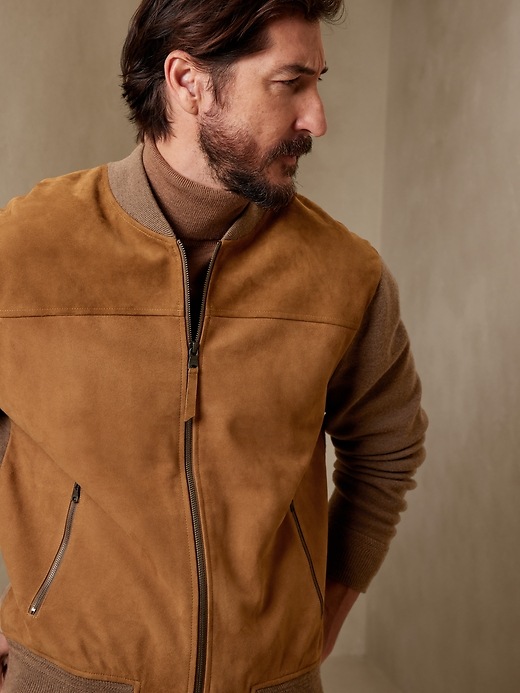 Image number 3 showing, Merino + Suede Bomber