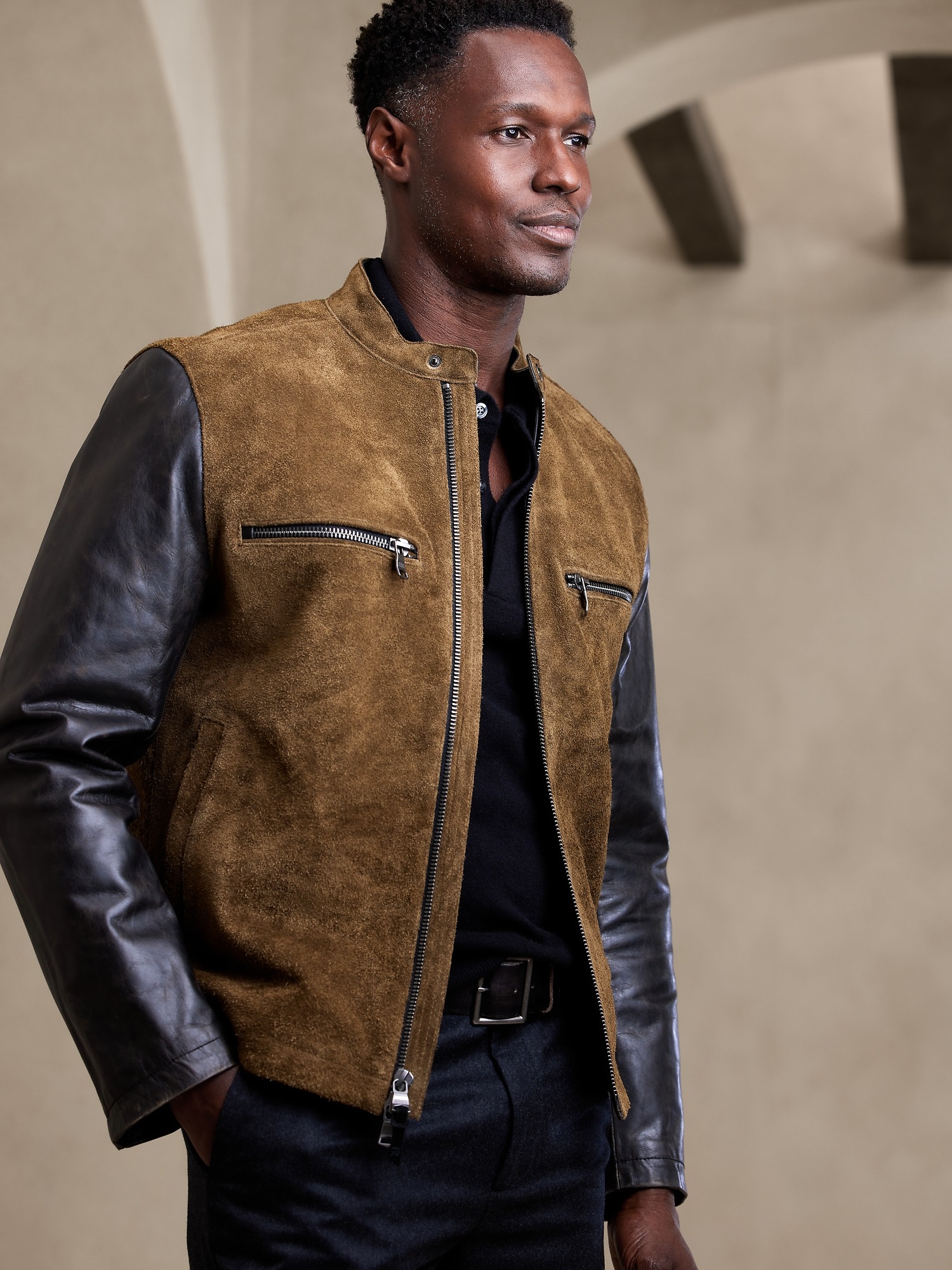thumbnail image 2 of Redbridge Men's Red Faux Leather Biker Jacket – M6028 R, Transition Jacket, Stehkragen, S-XXXL, Vintage Style 2 of 4