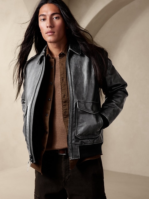 Image number 1 showing, BR ARCHIVES Leather Aviator Jacket