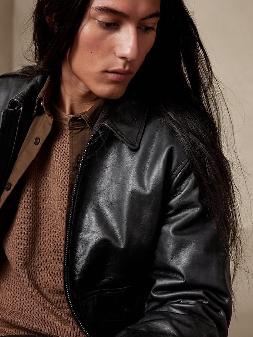 Image number 3 showing, BR ARCHIVES Leather Aviator Jacket