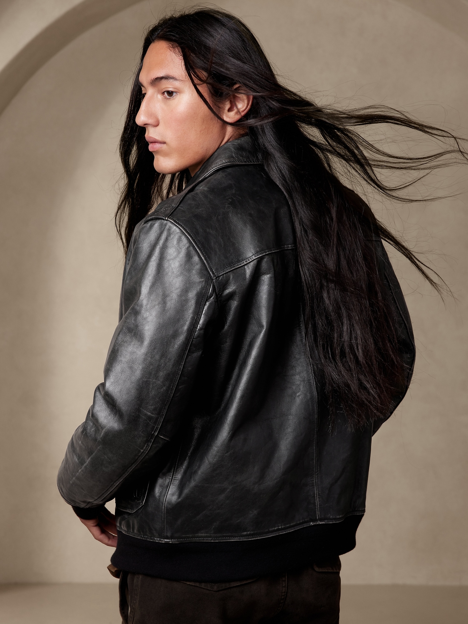 BR ARCHIVES Leather Aviator Jacket