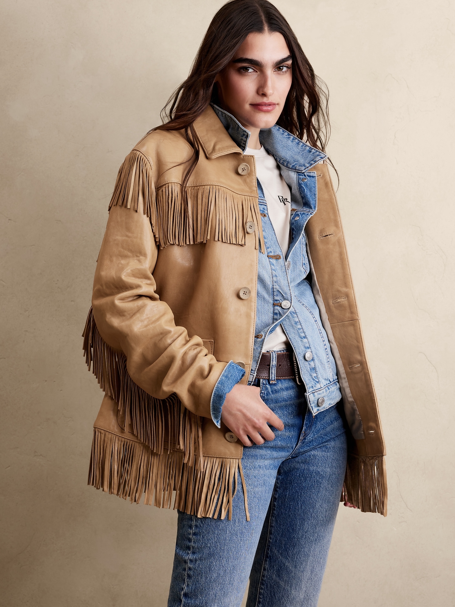 banana republic fringe leather jacket