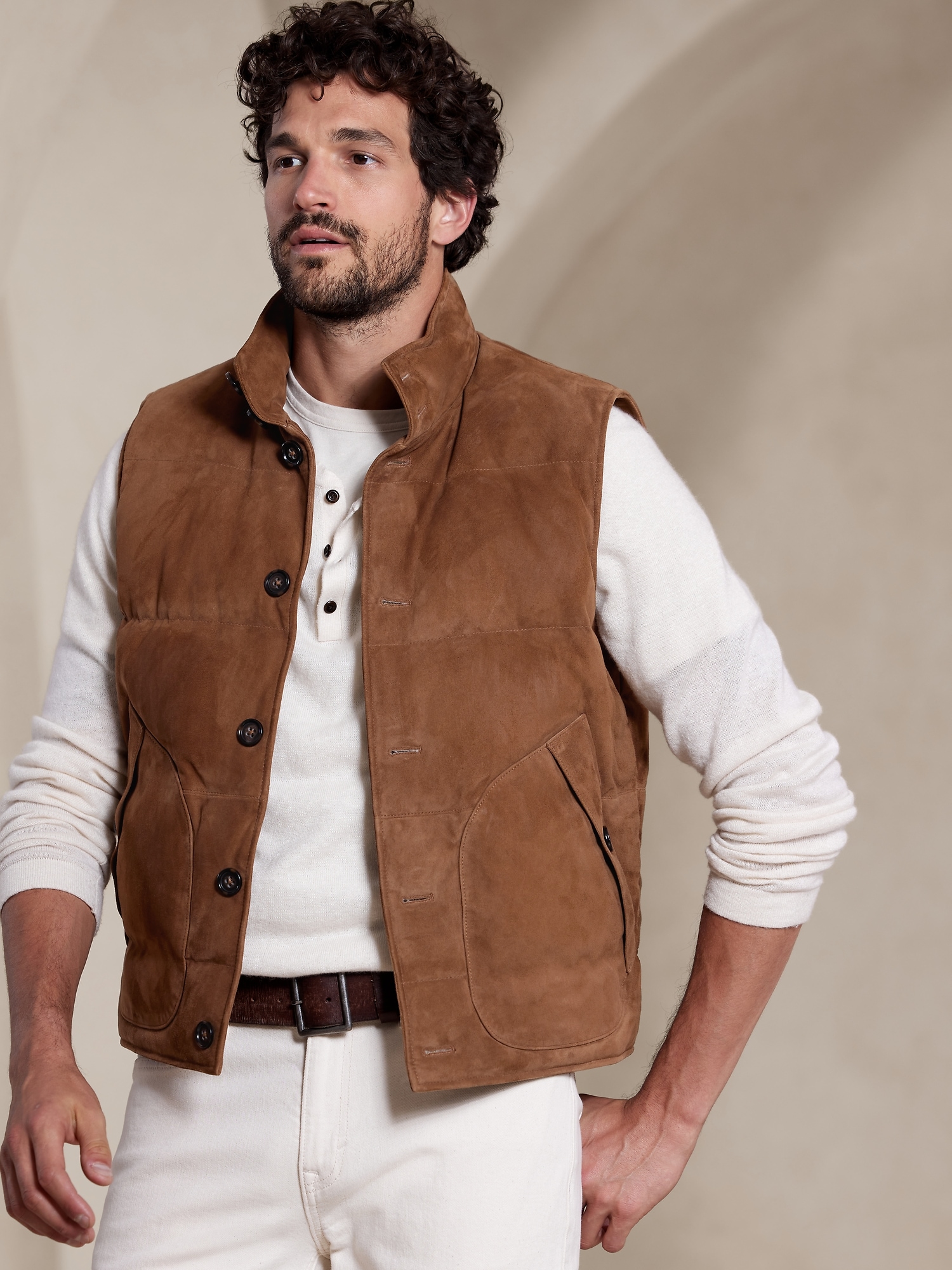 Mens Suede Leather Puffer Vest