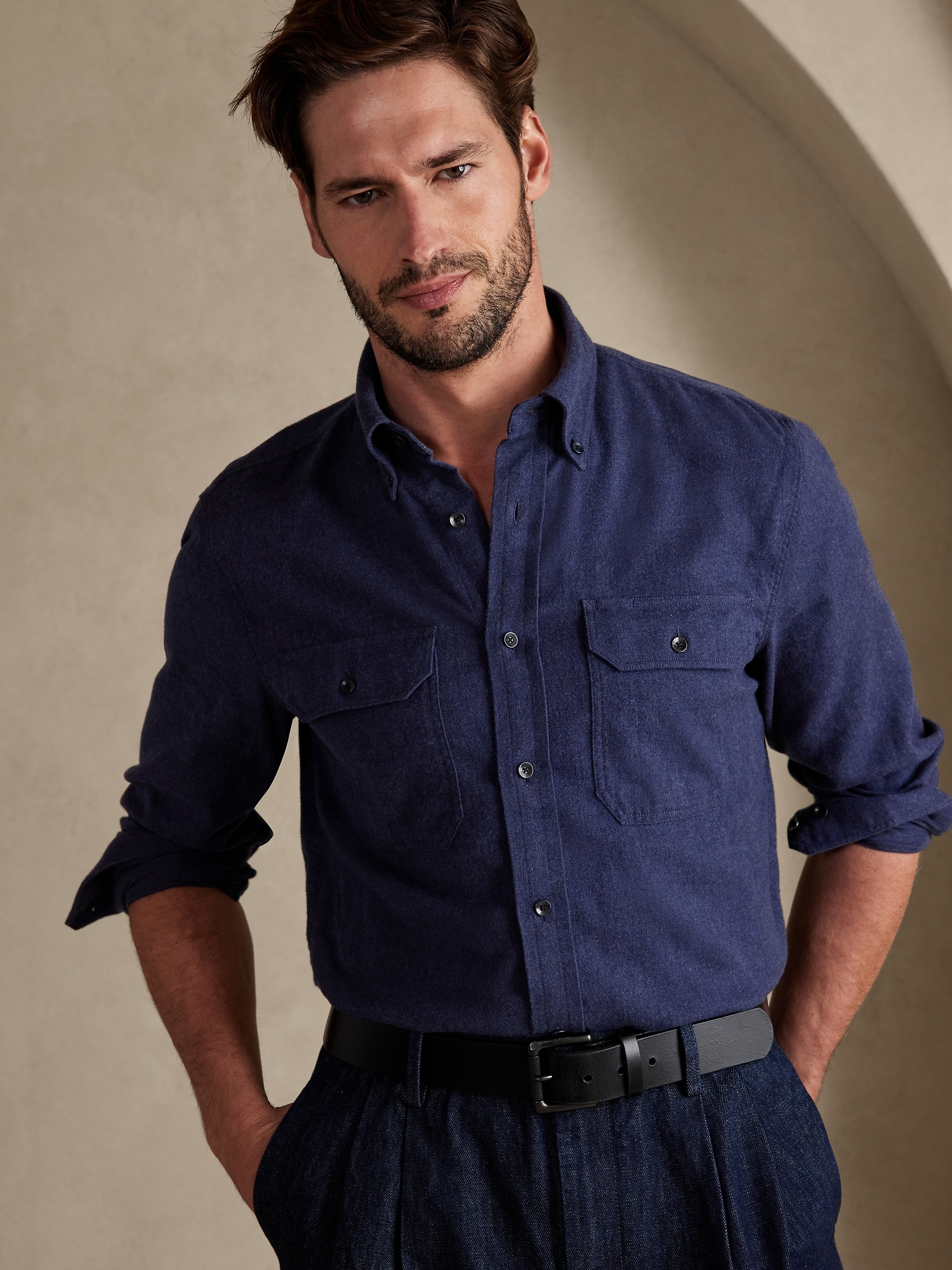 BR Heritage Flannel Expedition Mens Shirt (Navy Blue)