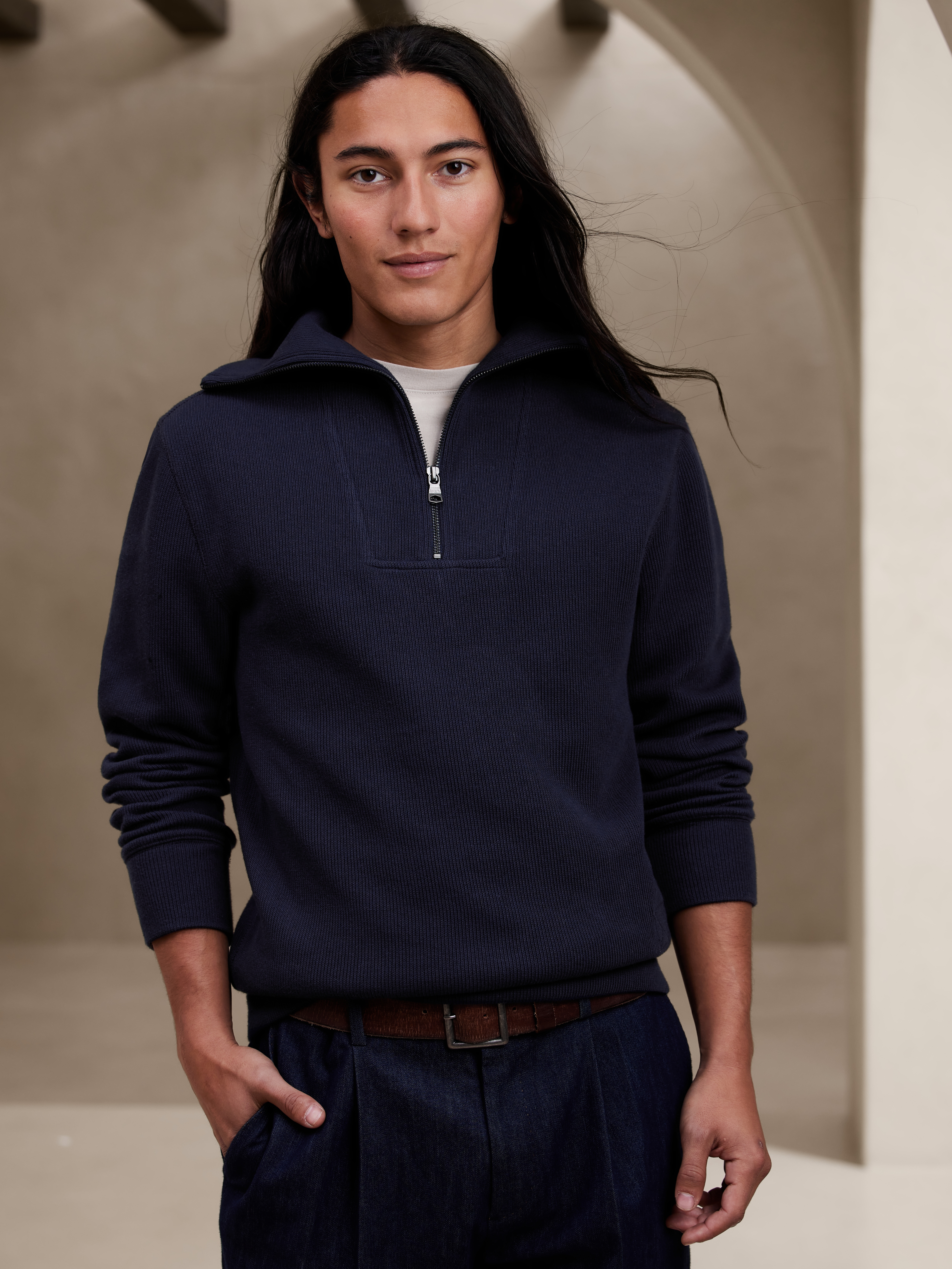 Banana Republic Cozy French Rib Half-Zip Sweatshirt Upper