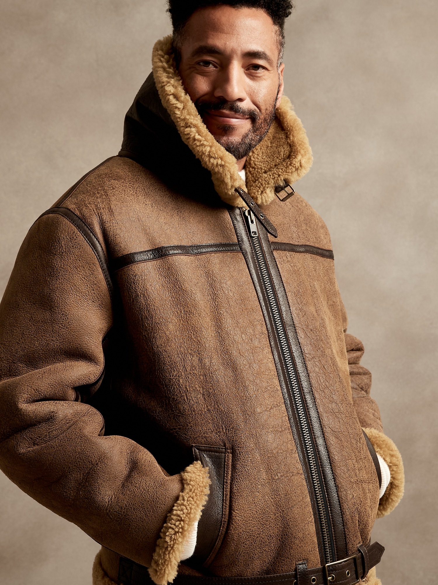 Banana Republic Men's Heritage Shearling Flight Jacket Brown Size Xs