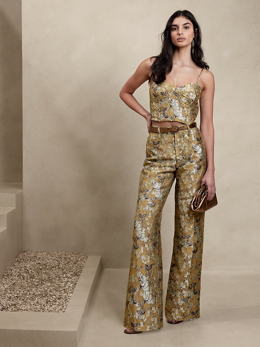 Glitter Detail Brocade Wide Leg Mary Fit Pants, Pant