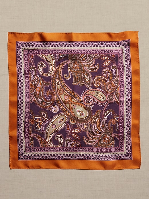 Brown Graphic Pocket Square in Linen Silk