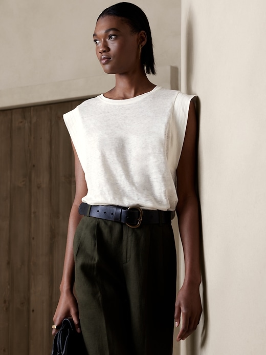 Linen Sharp-Shoulder T-Shirt | Banana Republic