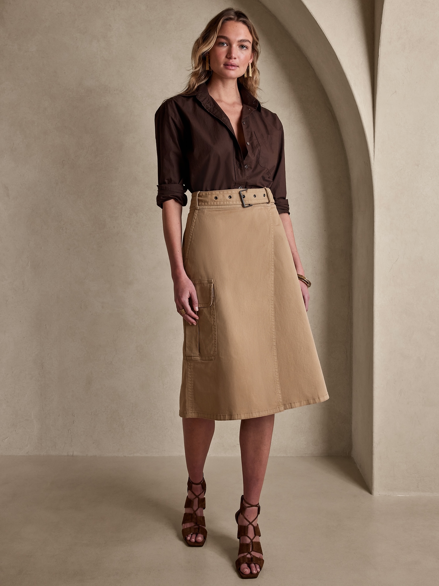 Banana Republic Wrap Utility Skirt brown. 1