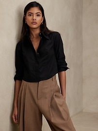 Sage Cropped Tuxedo Shirt | Banana Republic