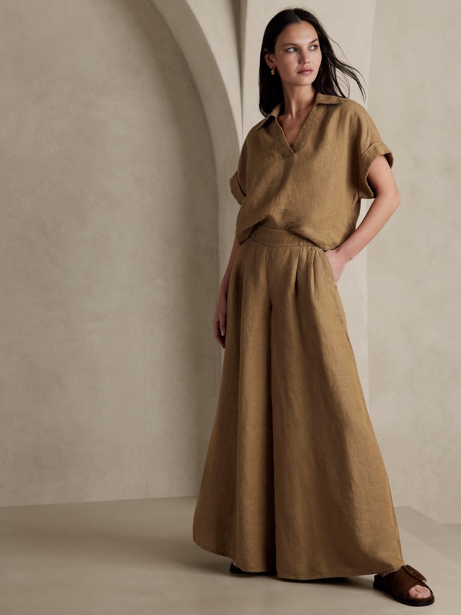 Banana Republic Minna Wide Leg Linen Pant Brown 601378012