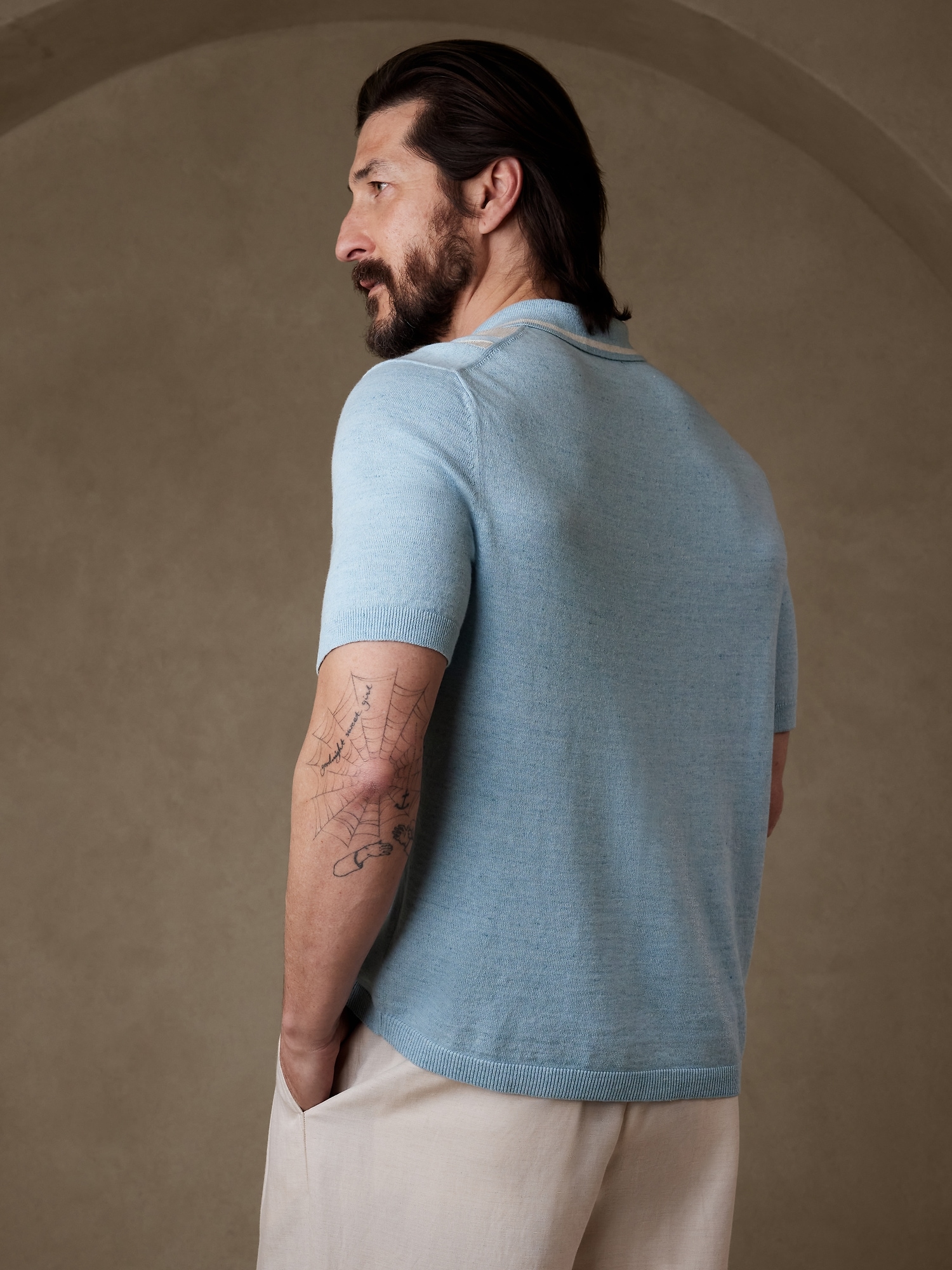 Gianni Linen-Cotton Sweater Polo