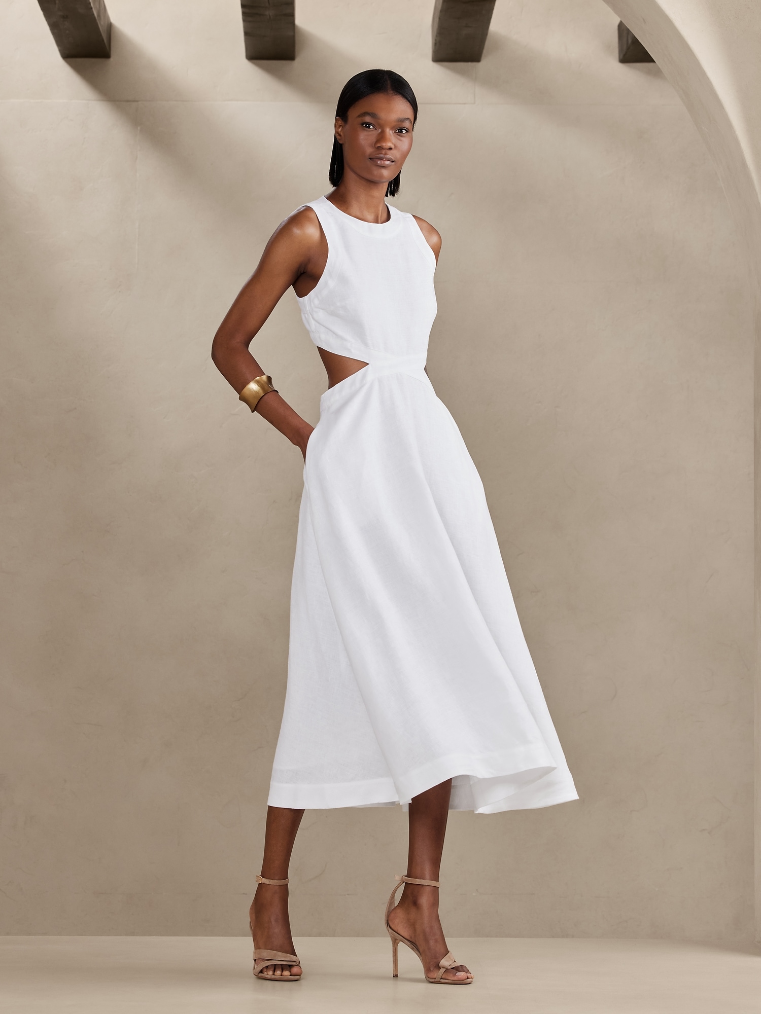 Banana Republic Lina Linen Cutout Midi Dress white - 632597002