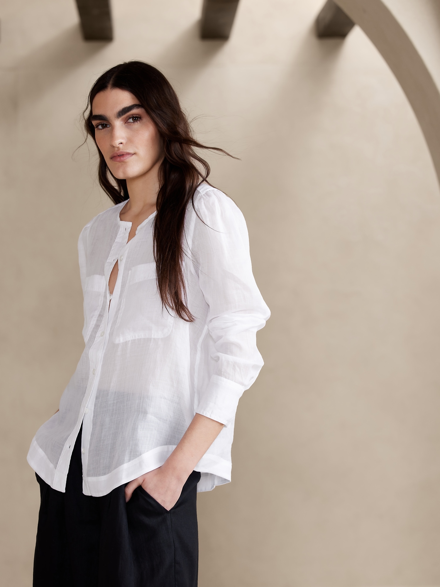 Petite Ramie Utility Shirt