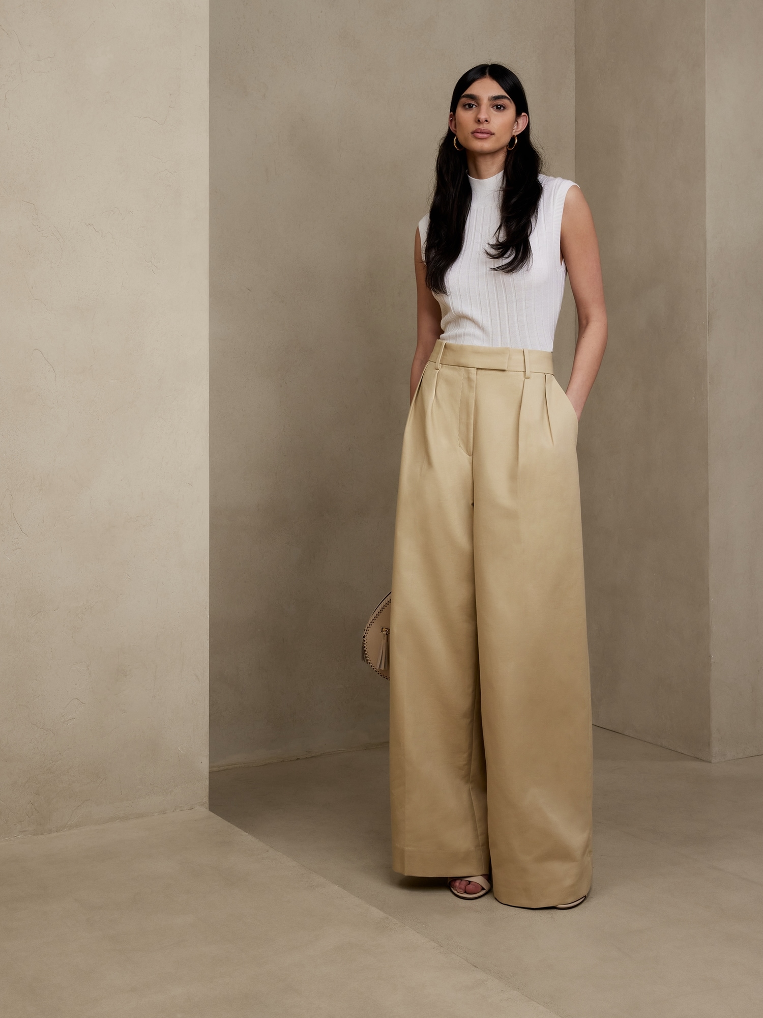 Cotton Wideleg Pants