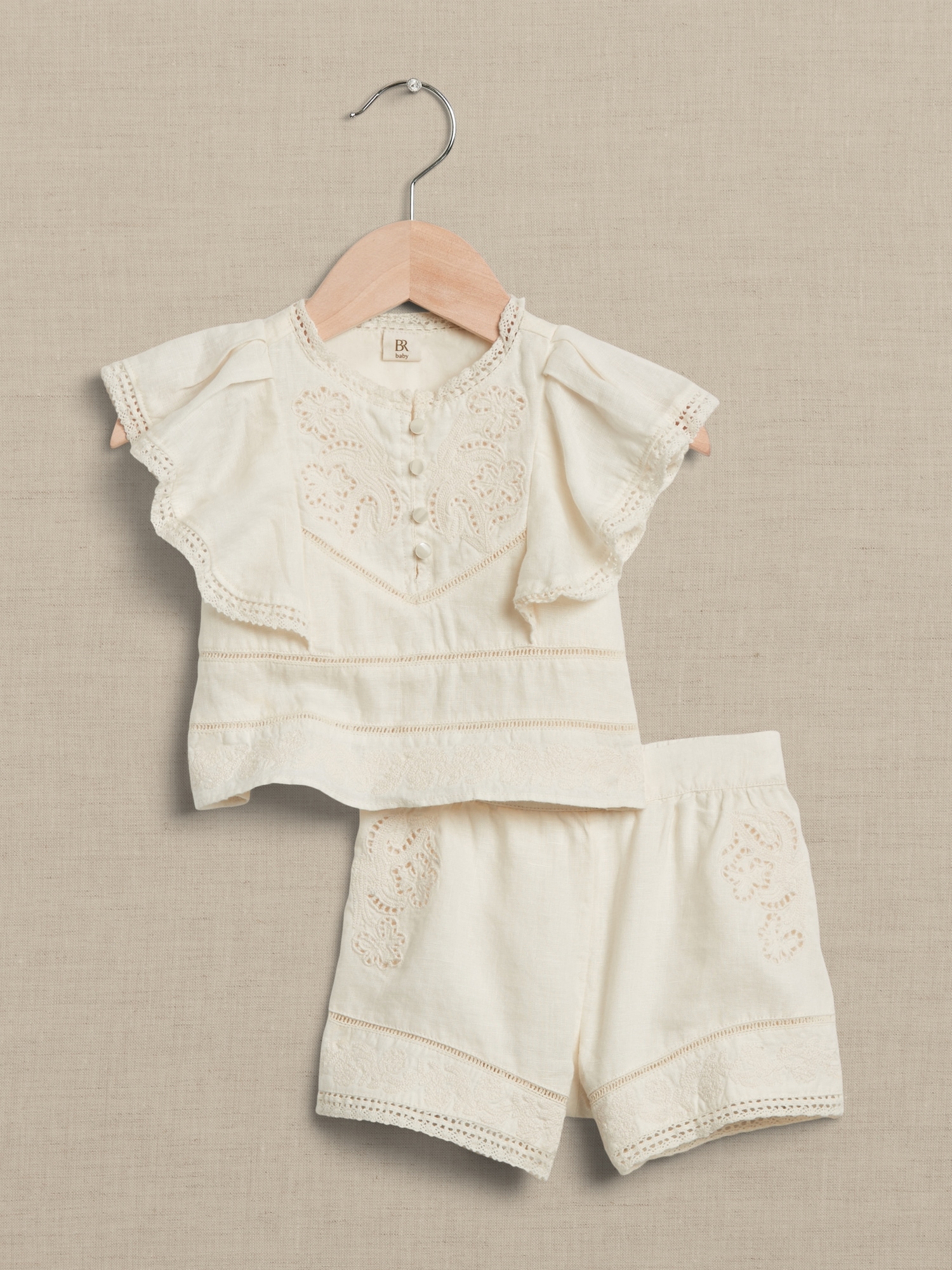 Banana Republic Embroidered Linen 2-Piece Set for Baby + Toddler white. 1