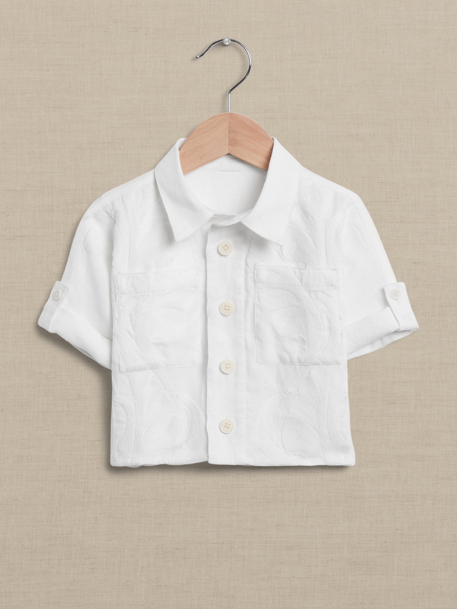 Banana Republic Botanica Embroidered Linen Shirt for Baby + Toddler white. 1