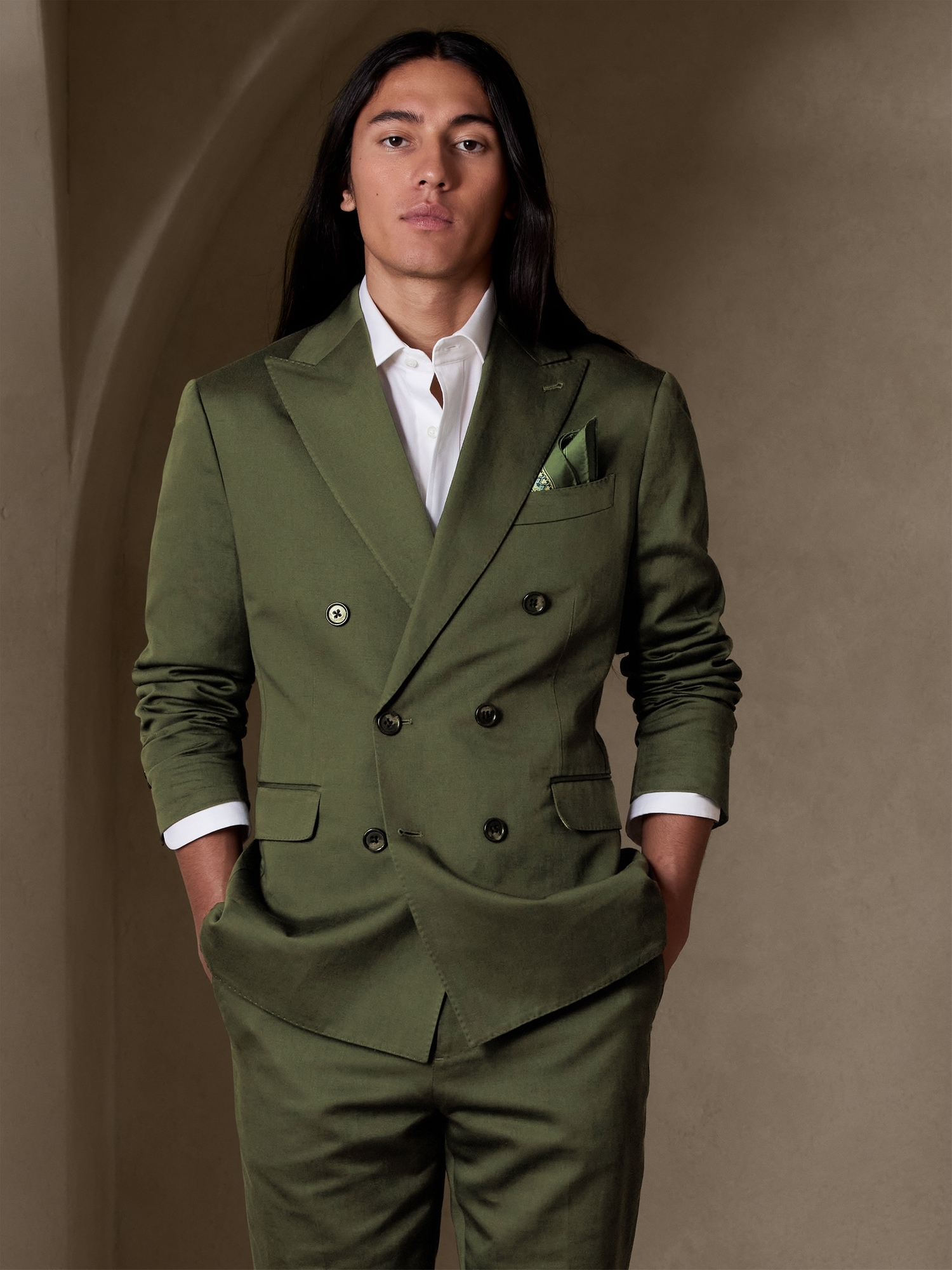 Banana Republic Onda Cotton-Linen Suit Jacket green - 571345002