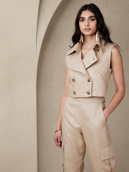 Delphine Linen Trench Vest | Banana Republic