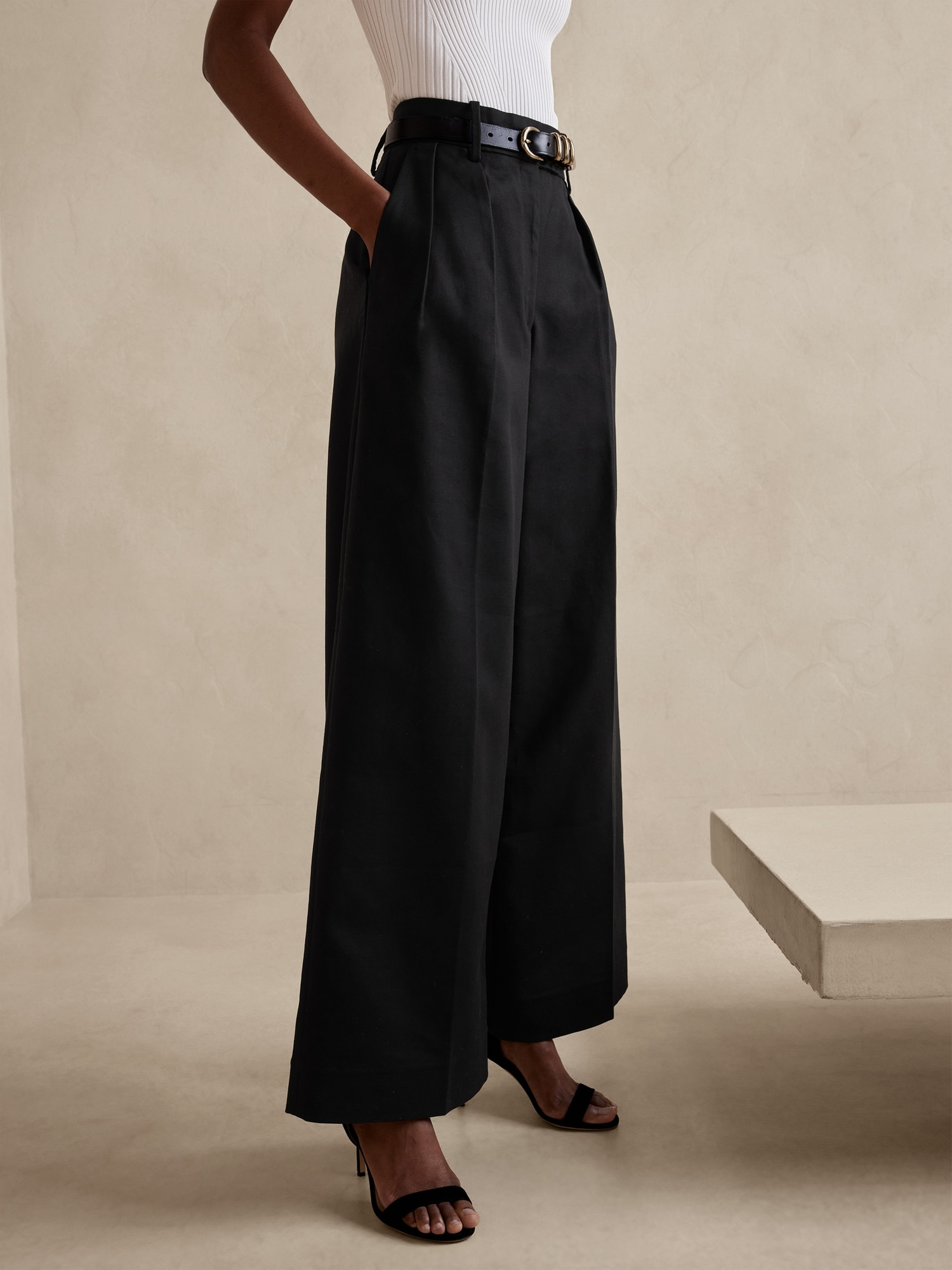 Black Belted Wide Leg Pants-BESTSELLER