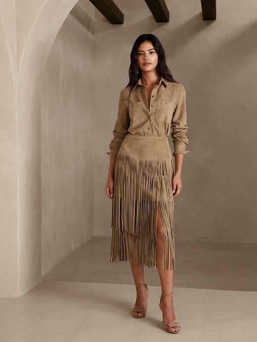 Sevilla Suede Fringe Skirt Banana Republic