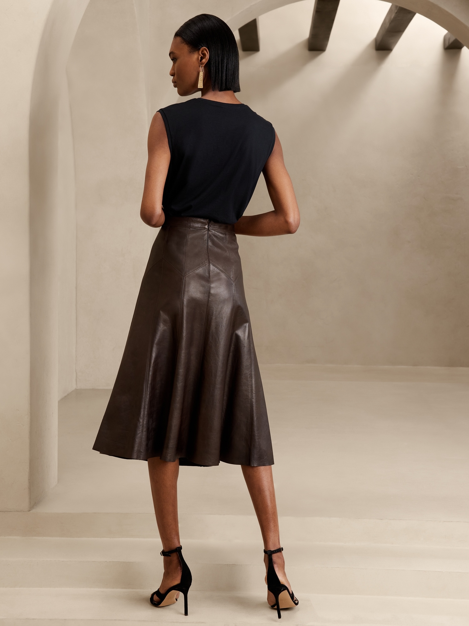 Dark Brown LeatherLook Split Hem Mini Skirt  New Look