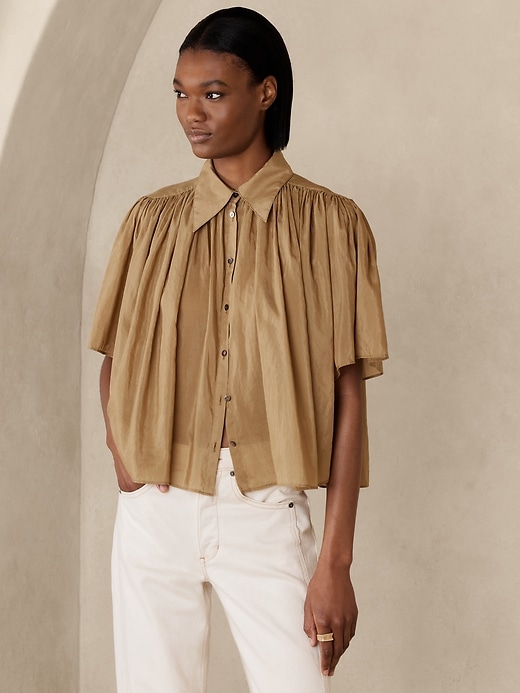 Rosalie Cotton-Silk Top | Banana Republic