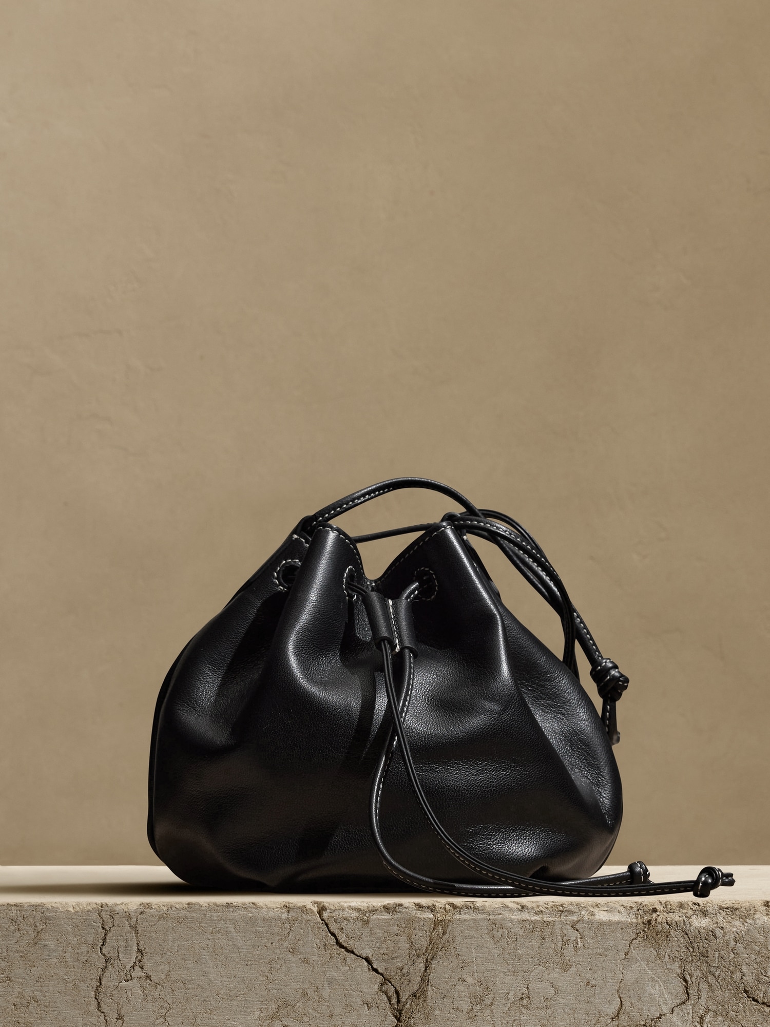 Black Leather Bucket Bag