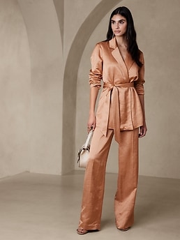 Luxe satin wide-leg pants to wear with a satin blazer for an