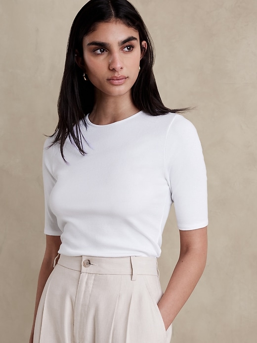 Ribbed Elbow-Sleeve T-Shirt | Banana Republic