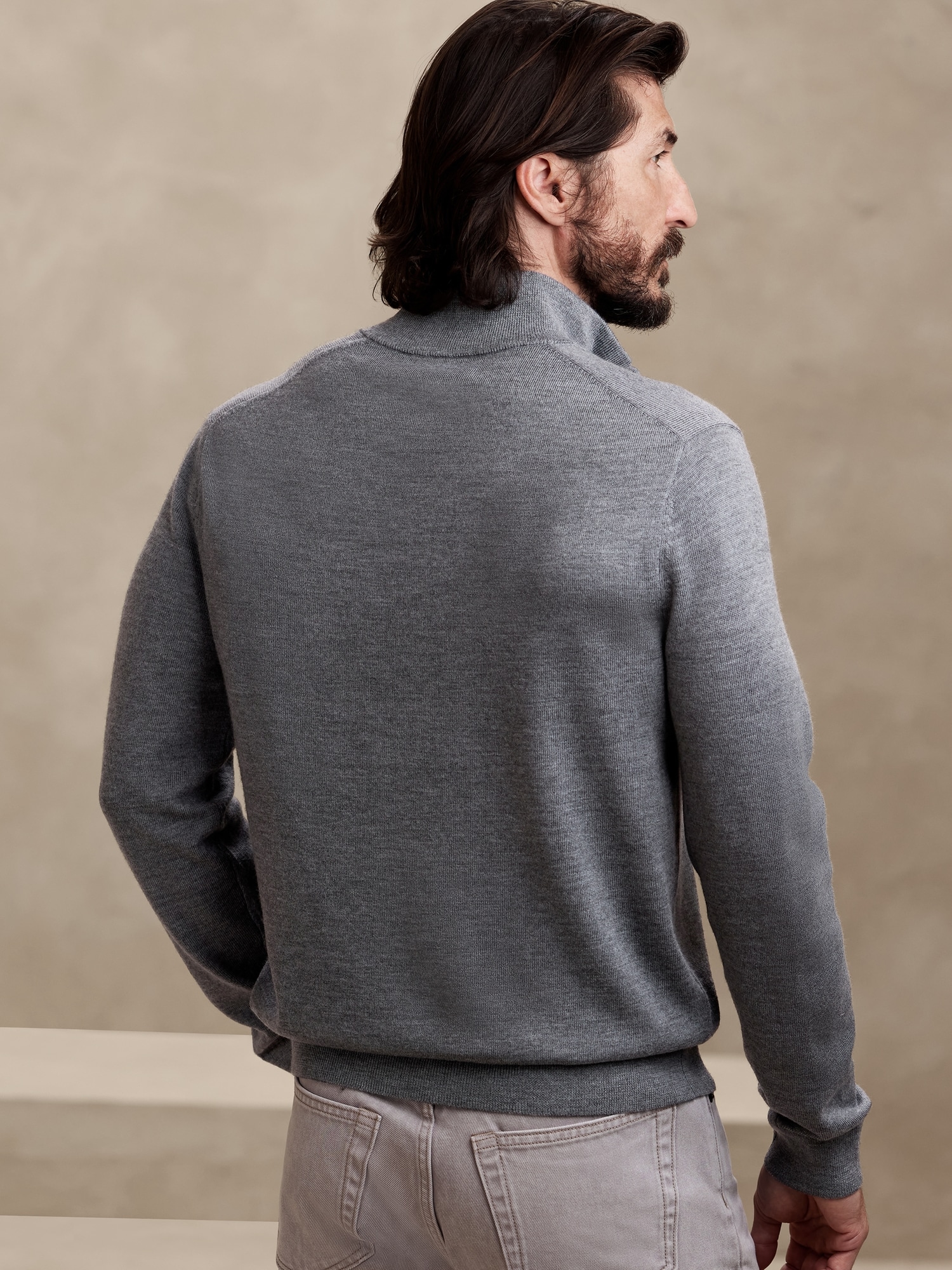 Sweater Large Linea Uomo Made in Italy Burgundy Merino Wool Long