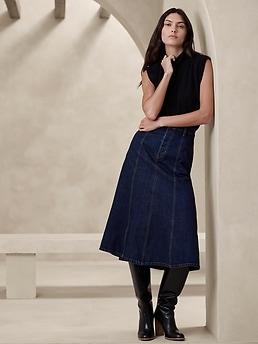 Pia Denim Midi Skirt Banana Republic