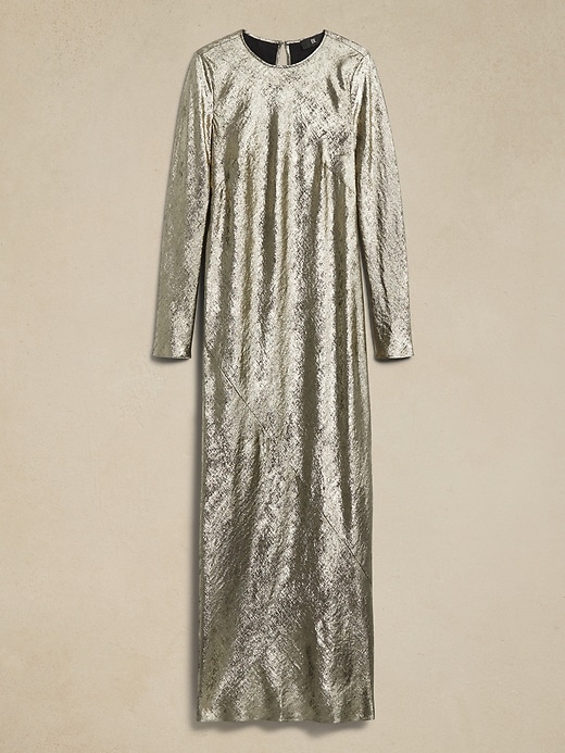 banana republic gold maxi dress Gold Pleated Maxi Dress With Slit by Banana Republic