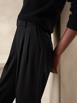 Banana Republic High-Rise Tapered Italian Wool-Blend Pant Black 6 Long  #773658