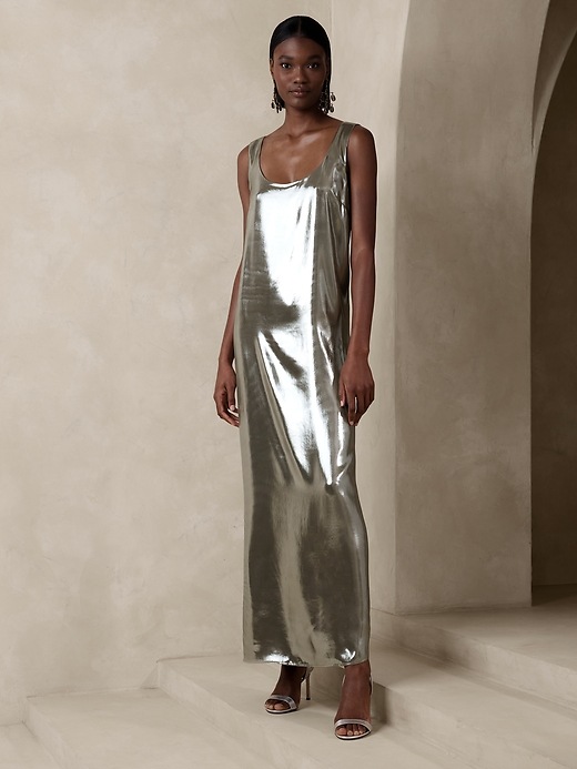 Maxime Metallic Maxi Dress Banana Republic 7772