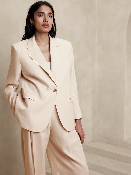1 of 8 showing, with the color Cream of product Lena Relaxed Linen-Blend Blazer